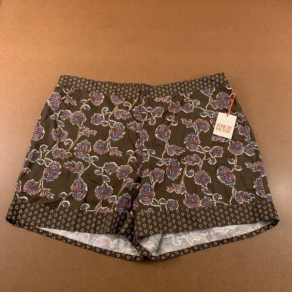 Knox Rose Womens Size 2X Brown Floral Print Pocketed 5" Inseam Casual Shorts NWT